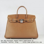 Hermes Birkin 35cm Togo leather Handbags light coffee silver