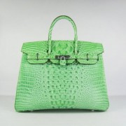 Hermes Birkin 35cm Crocodile head Veins Handbags green silver