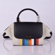 Celine Small Trapeze Black Rainbow Stripe Canvas Tote