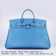 Hermes Birkin 35CM Togo Leather Handbags 6099 blue silver