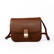 Celine Classic Box Calfskin Flap Bag Dark Brown