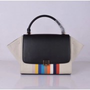 Celine Large Trapeze Black Rainbow Stripe Canvas Tote