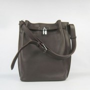 Hermes Nappa Leather Shoulder Bag H2804 dark coffee Silver