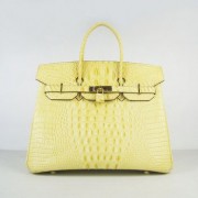 Hermes Birkin 35cm Crocodile head Veins Handbags yellow golden