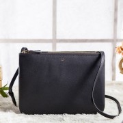 Celine Large Trio Crossbody Bag In Black Calfskin