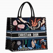 Dior Book Tote In Multicolor Water Element Hand-painted