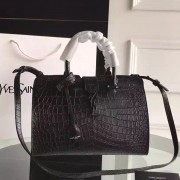 Yves Saint Laurent So Black Small Monogram Cabas Bag In Crocodile Leather