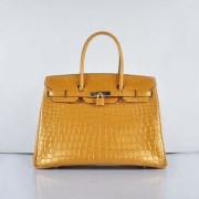 Hermes Birkin 35cm 6089 New Golden Crocodile Vein Handbags Gold