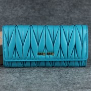 Miu Miu Matelasse Shiny Calf Leather Wallet 6618 Blue