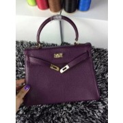 Hermes Kelly 25cm Togo Leather Bag Purple Gold