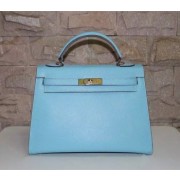 Hermes Kelly 32cm Epsom Leather Handbag Light Blue Gold