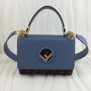 Fendi Kan I F Shoulder Bag In Blue Calfskin With Printed FF Logo