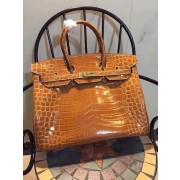 Hermes Birkin 35cm Crocodile Leather Handbag Brown Gold