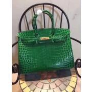 Hermes Birkin 35cm Crocodile Leather Handbag Green Gold