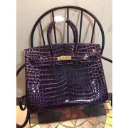 Hermes Birkin 35cm Crocodile Leather Handbag Dark Purple Gold