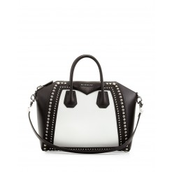 Givenchy Antigona Medium Satchel Bag w/Studs, Black/White