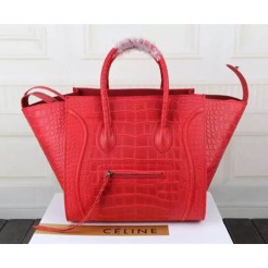 Celine Red Boston Croco Leather Bag