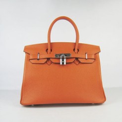 Hermes Birkin 30cm Togo leather Handbags orange silver