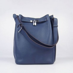 Hermes Nappa Leather Shoulder Bag H2804 dark blue Silver