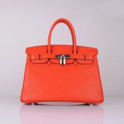 Hermes Birkin 30cm Togo Leather Handbags Bright Orange Silver