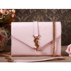 Yves Saint Laurent Small Monogramme Satchel Pink Grain Textured Matelasse Leather
