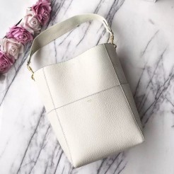 Celine Sangle Seau Bag In White Grained Leather