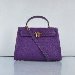 Hermes Kelly 32cm Ostrich Vein 6108 Purple Golden