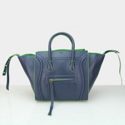 Celine Navy Blue Green Boston Cowhide Bags