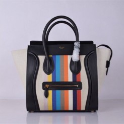 Celine Large Luggage Tote Black Rainbow Stripe