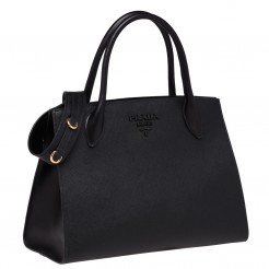 Prada Large Monochrome Bag In Black  Saffiano Leather