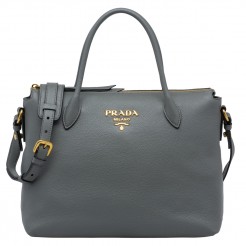 Prada Grey Calf Leather Top Handle Bag