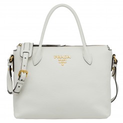 Prada White Calf Leather Top Handle Bag