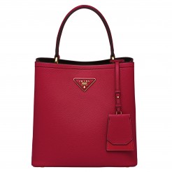 Prada Red Saffiano North South Double Medium Bag