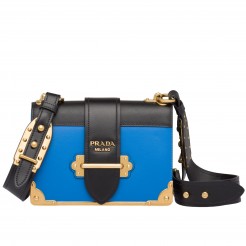 Prada Cahier Shoulder Bag In Blue Hydra /Black Leather