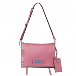 Prada Etiquette Bag In Pink Calfskin With Metal Stud Trim