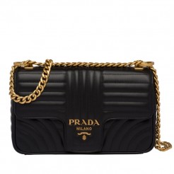 Prada Medium Diagramme Flap Bag In Black Calfskin