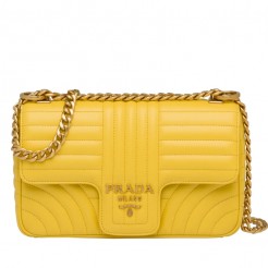 Prada Medium Diagramme Flap Bag In Yellow Calfskin