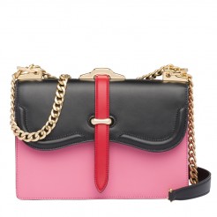 Prada Belle Shoulder Bag In Black/Pink Calf Leather