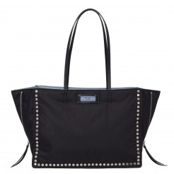 Prada Black Etiquette Fabric Tote With Metal Stud Trim