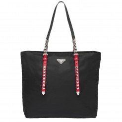Prada Black Nylon Tote Bag With Studded Handles