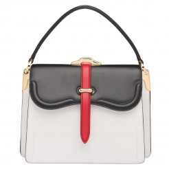 Prada Belle Bag In White/Black Calf Leather