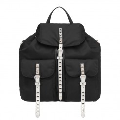 Prada Black Nylon Backpack With White Metal Studs