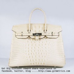 Hermes Birkin 35cm Crocodile head Veins Handbags beige silver