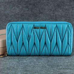 Miu Miu Matelasse Shiny Calf Leather Wallet 6616 Blue