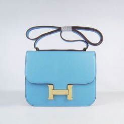 Hermes Constance Cowskin Leather Bag H017 light blue golden