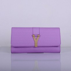 Yves Saint Laurent Lady Genuine Leather Purse Purple 39321