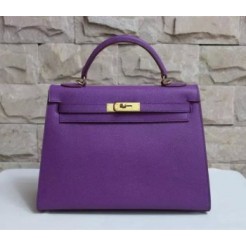 Hermes Kelly 32cm Epsom Leather Handbag Purple Gold