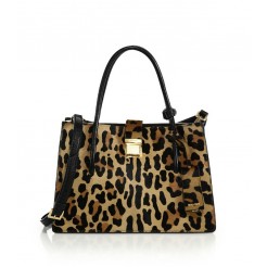 Miu Miu Madras Leopard-Print Calf Hair Satchel Beige