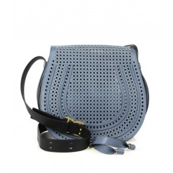 Chloe Marcie Medium Perforated Shoulder Bag Blue