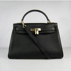 Hermes Kelly 32cm Togo leather handbag 6108 black golden